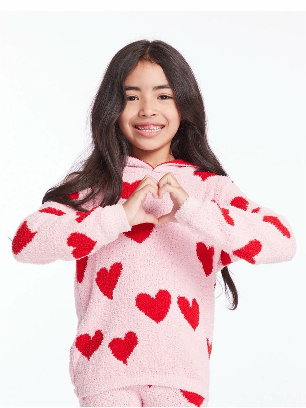 Chaser Girls' Pink Heart semi cropped hoodie size 5